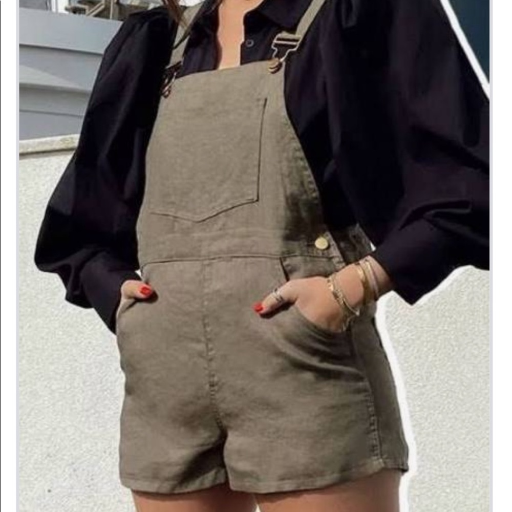 We wore what olive green linen overalls